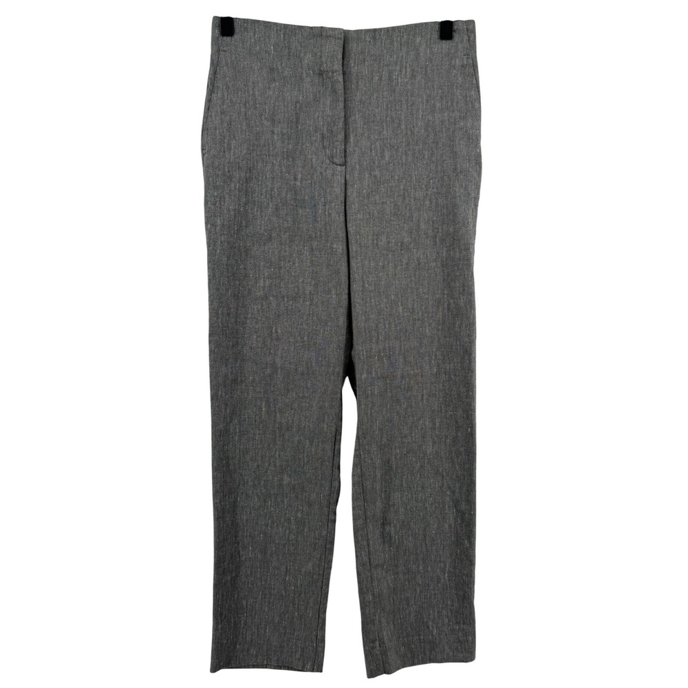 Loft High Waist Straight Leg Textured Pants Black Gray Sz 2 Petite Linen Stretch